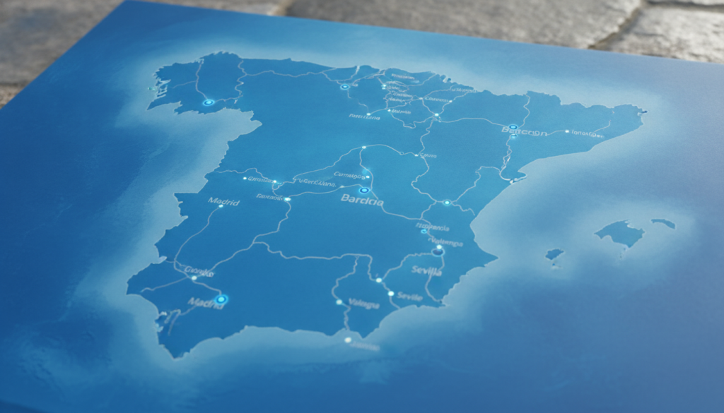 découvrez une carte détaillée de l'espagne mettant en avant les communautés autonomes, les autoroutes majeures et les principales villes pour une meilleure exploration du pays.
