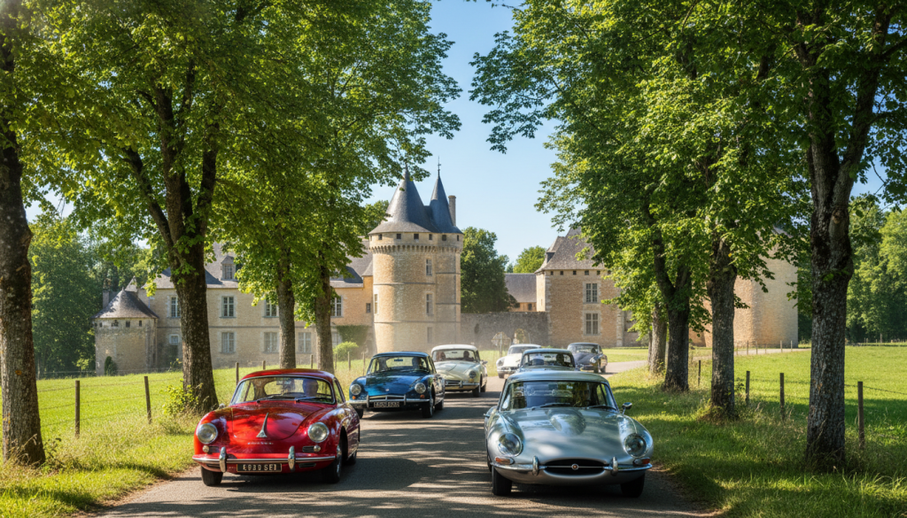 participez à un rallye touristique unique en dordogne à bord de voitures anciennes. découvrez les paysages magnifiques et le patrimoine historique de la région lors d'une expérience authentique et conviviale.