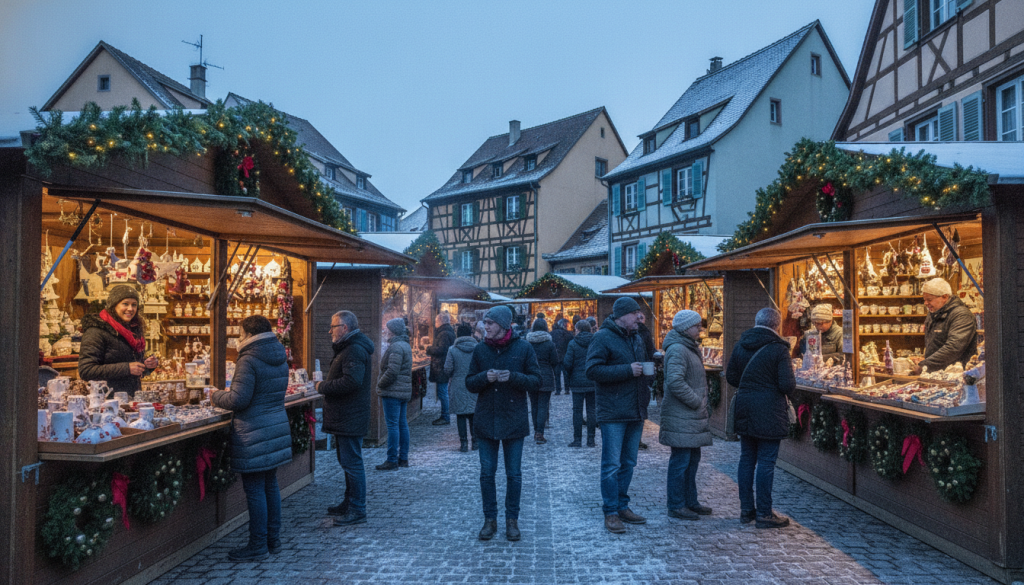 plongez dans l'ambiance festive du marché de noël authentique d'eguisheim et découvrez ses traditions uniques, ses décorations artisanales et ses spécialités locales pour un moment magique en alsace.