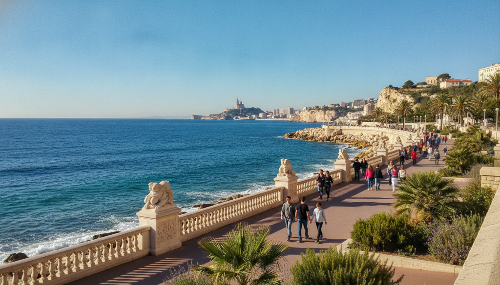 explorez la corniche piétonne de marseille pour une promenade agréable offrant des vues spectaculaires sur la mer méditerranée et la ville.